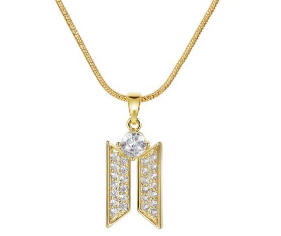 Geometric Copper Pendant Necklace with Zirconia Stones